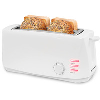 Elite Gourmet Ect-4829 Long Slot 4 Slice Toaster, 6 Toast Settings Toaster Defrost, Reheat, Cancel Functions, Slide Out Crumb Tray, Extra Wide Slots For Bagels Waffles, White