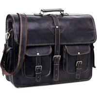 Hulsh Black Leather Messenger Bag For Men And Women 18 Inch | Handmade Vintage Genuine Leather Laptop Bag For Men | Best Leather Briefcase Satchel Computer Crossbody Shoulder Bag For Work Office Use