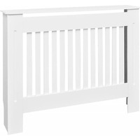 Vidaxl Radiator Cover, Slatted Design Heater Cover Cabinet With Top Storage Shelf, Hide Cluttered Pipes, Mdf, 44.1''X7.5''X32.1'', White