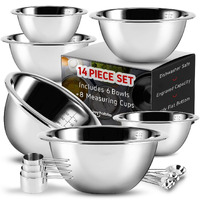 Joytable 14 Piece Mixing Bowls With Measuring Cups And Spoons Set - Premium Stainless Steel Mixing Bowls Set - Nesting & Stable Metal Mixing Bowls Great For Kitchen, Baking, Cooking, Or Prep