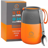 Energify Vacuum Insulated Food Jar Wide Mouth 17 Oz Soup Thermo With Folding Spoon - Thermal Lunch Containers For Kids & Adults - Leak Proof Stainless Steel Thermos For Hot Food Keep 12H And Cold 24H