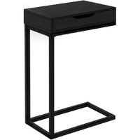 Monarch Specialties 3600, C-Shaped, End, Side, Snack, Storage, Living Room, Bedroom, Laminate, Black, Contemporary, Modern Accent Table Metal With A Drawer, 16"" L X 10.25"" W X 24.5"" H