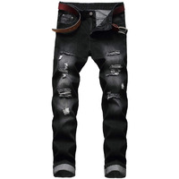 Lzler Men's Black Jeans Ripped Flex Denim Mens Fashion Jeans Revival Biker Moto Size 38
