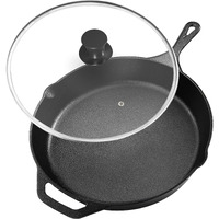 Utopia Kitchen 10 Inch Saute Fry Pan Pre-Seasoned Cast Iron Skillet With Lid, Frying Pan, Cast Iron Pan, Safe Grill Cookware For Indoor & Outdoor Use - Cooking Gift For Men & Women (Black)