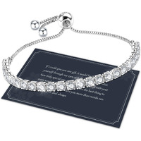 J.F  E Silver Bracelet Silver Bracelets For Women Tennis Bracelets For Women Cubic Zirconia Bracelet Sterling Silver Bracelets For Women Adjustable Bracelet For Women Gifts For Women