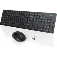 Wireless Keyboard And Mouse, Wisfox Full-Size Wireless Mouse And Keyboard Combo, 2.4Ghz Silent Usb Wireless Keyboard Mouse Combo For Pc Desktops Computer (Black)