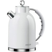 Ascot Electric Kettle, Stainless Steel Electric Tea Kettle Gifts For Men/Women/Family 1.5L 1500W Retro Tea Heater & Hot Water Boiler, Auto Shut-Off And Boil-Dry Protection (White)