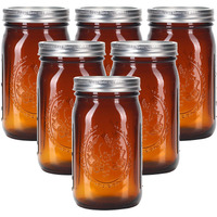 Eleganttime Amber Glass Mason Jars 32 Oz Wide Mouth With Airtight Lids And Bands 6 Pack Large Glass Canning Mason Jars Quart,Great For Canning Jar Pickle Fermenting Jam Jar