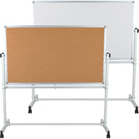 Flash Furniture Hercules Series 62.5""W X 62.25""H Reversible Mobile Cork Bulletin Board And White Board With Pen Tray