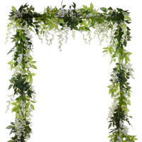 Dearhouse 4Pcs 6.6Ft/Piece Artificial Flowers Silk Wisteria Garland Artificial Wisteria Vine Rattan Silk Hanging Flower For Home Garden Outdoor Ceremony Wedding Arch Floral Decor (White)