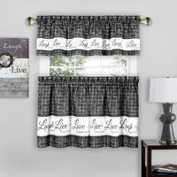 Tier And Valance Window Curtain Set - 58 Inch Width, 36 Inch Length - Live, Love, Laugh (Charcoal) - Light Filtering Drapes For Kitchen, Bedroom, Living & Dining Room By Achim Home Decor