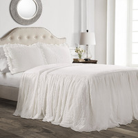 Lush Decor Ruffle Skirt Bedspread Set - 3 Piece Luxurious Farmhouse Bedding Set - Elegant, Charming Ruffle Detail - Timeless Style & Classic Design - Soft And Lightweight - Queen, White