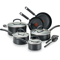 T-Fal Advanced Nonstick Cookware Set 12 Piece, Oven Broiler Safe 350F, Kitchen Cooking Set W/ Fry Pans, Saucepans, Deep Saute, Dutch Oven & Kitchen Utensils, Pots And Pans, Dishwasher Safe, Black
