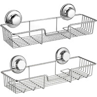 Sanno Suction Cup Shower Caddy With Hooks,Powerful Suction Cup Bathroom Shower Caddies,Bath Shelf Storage Combo Organizer Basket, Bathroom Accessories For Shampoo Conditioner Set Of 2