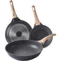 Motase Nonstick Frying Pan Skillets 3-Piece Set 8/9.5/11 Inch, Granite Coating Omelette Pan, 100% Pfoa Free Cookware Pan, Non Stick Stone Frying Pan Skillets Set