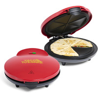 Taco Tuesday Deluxe 10-Inch 6-Wedge Electric Quesadilla Maker With Extra Stuffing Latch, Red