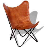 Vidaxl Butterfly Chair, Lightweight Armchair With Powder-Coated Steel Frame, Comfortable Genuine Goat Leather, Versatile Utility 26"" X 29.1"" X 35.4"", Brown