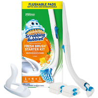 Scrubbing Bubbles Toilet Bowl Brush And Holder With Cleaner Refill Pads, Fresh Brush Toilet Wand Starter Kit, Cleans Limescale & Fights Odors, Citrus Scent, 1 Wand + 4 Refills + 1 Stand