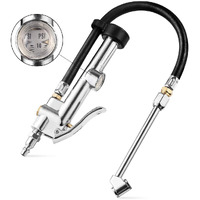 Czc Auto Tire Inflator Air Pressure Gauge With Rubber Hose, 10-120Psi Dual Head Heavy Duty 1/4"" Fnpt Tyre Inflator Gage Compatible With Air Pump Compressor For Truck Rv Bus Car Motorcycle Bike