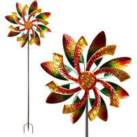 Alpine Corporation 64"" Tall Floral Windmill Stake With Jeweled Kinetic Spinner, Green And Orange