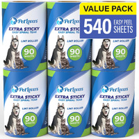 Petlovers Extra Sticky Lint Roller 6 Pack Of Refills Only - No Handle Included - 90 Sheets Per Refill 540 Sheets Total