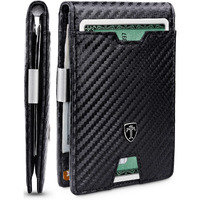 Travando Mens Slim Wallet With Money Clip Austin Rfid Blocking Bifold Credit Card Holder For Men With Gift Box (Carbon)