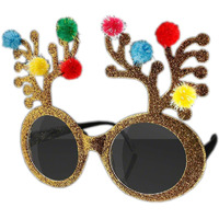 Blinkee Gold Glitter Christmas Holiday Reindeer Antlers Animal Glasses