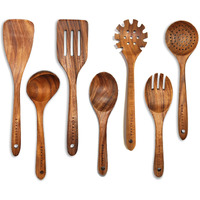 7 Piece Wooden Spoons For Cooking,Wooden Utensils For Cooking, Natural Teak Wooden Kitchen Utensils Set, Wooden Cooking Utensils
