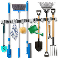 Zongool 2 Pack Mop Broom Holder Wall Mount, Broom Organizer Mop And Broom Storage Tool Racks Stainless Steel Self Adhesive Wall Hanger For Home Kitchen Garden Laundry Garage (3 Racks 4 Hooks)