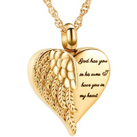 Shajwo Cremation Jewelry Angel Wing Heart Urn Necklaces For Ashes Memorial Keepsake Pendant For Women Men,Gold