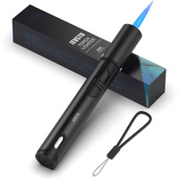 Jevstu Torch Lighter, Butane Lighter With Fuel Level Window For Candle, Adjustable Fire Jet Torch Windproof Lighter Long For Grill Cooking Survival, Mini Men Gifts, Black (Lighter Fluid Not Included)