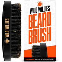 Wild Willies Natural Boar Bristle Beard Brush For Men - Professional Beard And Mustache Grooming Brush With Ergonomic Wooden Handle - Small Travel Pocket Size Beard Detangler, Smoothens, Softens