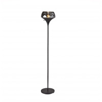 Homeroots Chalice Mixed Material Torchiere With Black Metal Smoked Glass