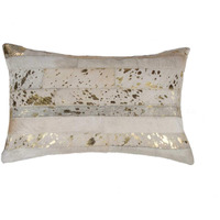 Homeroots Cowhide, Microsuede, Polyfill Torino Madrid Pillow 12"" X 20"" - Natural & Gold