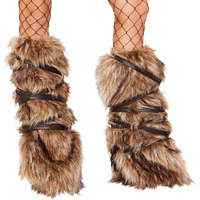 Roma Costume Pair Of Faux Fur Leg Warmers With Strap Detail Womens Party Costume - One Size Brown