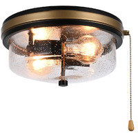 Spacethree Industrial Farmhouse Close To Ceiling Light Fixture With Pull Chain Matte Black 2-Light Flush Mount Ceiling Light Fixtures With Seeded Glass 11Inch