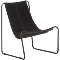 Vidaxl Black Real Leather Relaxing Chair- Vintage-Style Home Accent Seat With Powder-Coated Iron Frame - Durable, Comfortable And Industrial Design