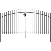 Vidaxl Fence Gate Double Door With Spike Top Steel Garden Lawn Barrier Drive Gate Fencing Metal Stockade Courtyard Outdoor Structure 9.8'X4.9' Black