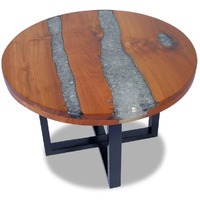 Vidaxl Teak Resin Coffee Table - Solid Round Multicolor Tabletop With Clear Lacquer Finish - Urban Industrial Coffee/Low Table - Mango Wood Base