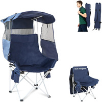 Folding Camping Chairs Canopy Outdoor: Sports Portable Beach Chair With Canopy-Lawn Beach Chairs With Umbrella For Adults-Camping Chair With Shade For Fishing Camp Heavy Duty (Regular, Navy Blue)