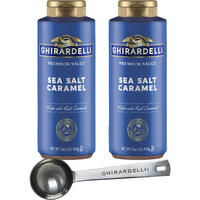 Ghirardelli Sea Salt Caramel Premium Sauce 16 Oz Squeeze Bottle (Pack Of 2) With Ghirardelli Stamped Barista Spoon