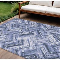 10' X 14' Navy Blue And Sky Blue Geometric Washable Indoor Outdoor Area Rug