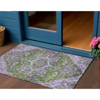 3' X 5' Olive Green And Purple Oriental Washable Indoor Outdoor Area Rug