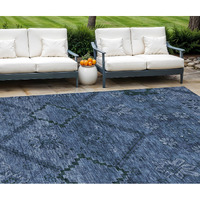9' X 12' Navy Blue And Denim Blue Floral Washable Indoor Outdoor Area Rug