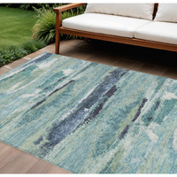 8' X 10' Sage Teal Blue And Navy Blue Abstract Washable Indoor Outdoor Area Rug