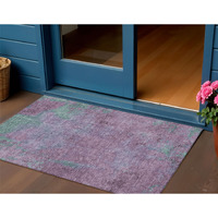 3' X 5' Lavender And Teal Blue Abstract Washable Indoor Outdoor Area Rug