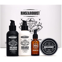 Rinse & Robust Beard Wash, Fathers Day Dad Gift, Beard Conditioner, Beard Oil, Beard Balm Gift Set - Sandalwood Fragrance, Natural, Gluten Free Ingredients, 4 Piece Beard Grooming Kit For Men