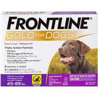 Frontline Gold Flea & Tick Treatment For Large Dogs Up To 45 To 88 Lbs., Pack Of 3
