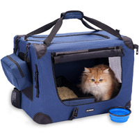 Prutapet Large Cat Carrier 24""X16.5""X16.5"" Soft-Sided Portable Pet Crate For Car Traveling With Collapsible Litter Box And Bowl