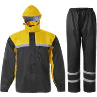 Saphirose Men's Rain Suit High Visibility Reflective Work Rain Jacket Pants For All Sport Farm Fishing Motorcycle (Black/Yellow,X-Large)